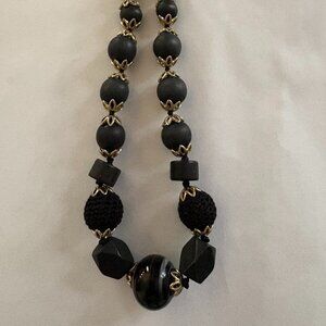 Vintage Liz Claiborne Black Bead Necklace 16" with 2" Extender